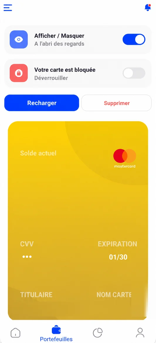 App screen: block or unblock your card