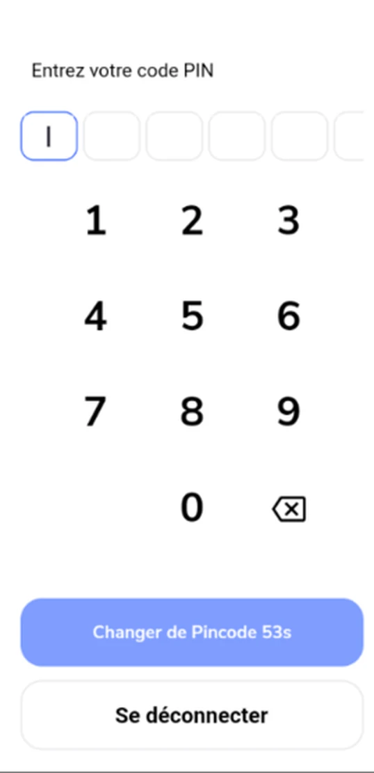 App screen: entering the PIN code